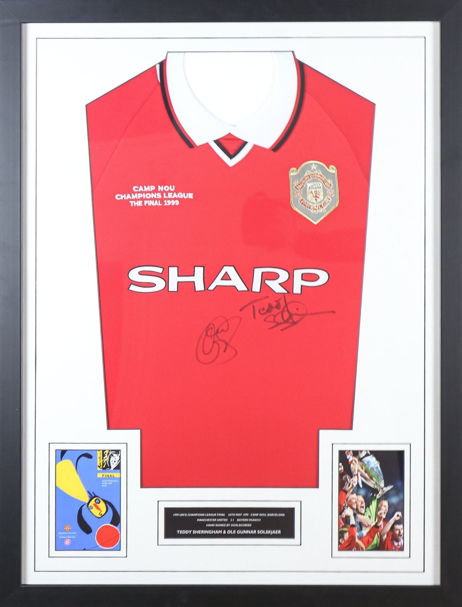 Sherringham and Solskjaer Signed Shirt Framed Display - Memorabilia Framers Shop